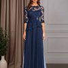 2 Pieces A-Line/Princess Scoop Neck Half Sleeves Floor-Length Mother of the Bride Dresses with Ruffles, Sequins & Lace Appliques