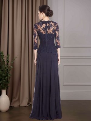 2 Pieces A-Line/Princess Scoop Neck Half Sleeves Floor-Length Mother of the Bride Dresses with Ruffles, Sequins & Lace Appliques