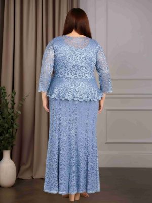 2 Pieces A-Line/Princess Scoop Neck Long Sleeves Ankle-Length Plus Size Mother of the Bride Dresses with Jacket & Lace
