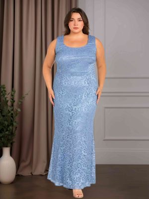 2 Pieces A-Line/Princess Scoop Neck Long Sleeves Ankle-Length Plus Size Mother of the Bride Dresses with Jacket & Lace