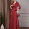 2 Pieces A-Line/Princess V-Neck 3/4 Length Sleeves Floor-Length Satin Mother of the Bride Dresses