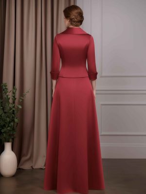 2 Pieces A-Line/Princess V-Neck 3/4 Length Sleeves Floor-Length Satin Mother of the Bride Dresses