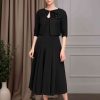 2 Pieces A-Line/Princess V-Neck Half Sleeves Tea-Length Mother of the Bride Dresses with Jacket & Bead Appliques