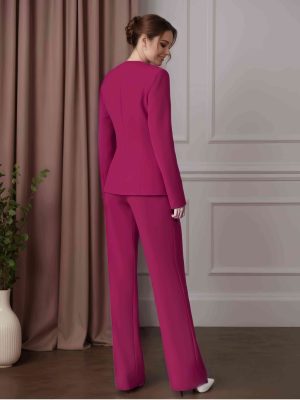 2 Pieces Asymmetrical Neck Long Sleeves Ankle-Length Mother of the Bride Pantsuits with Bowknot