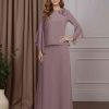 2 Pieces Scoop Neck Long Sleeves Ankle-Length Mother of the Bride Dresses with 3D Flowers