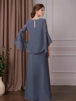 2 Pieces Scoop Neck Long Sleeves Ankle-Length Mother of the Bride Dresses with 3D Flowers