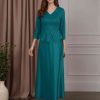 2 Pieces V-Neck 3/4 Length Sleeves Tea-Length Mother of the Bride Dresses with Sequins