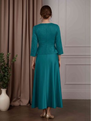 2 Pieces V-Neck 3/4 Length Sleeves Tea-Length Mother of the Bride Dresses with Sequins