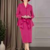 2 Pieces V-Neck Long Sleeves Tea-Length Mother of the Bride Dresses with Ruffles