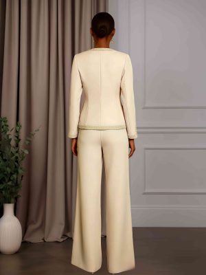 3 Pieces Scoop Neck Long Sleeves Floor-Length Mother of the Bride Pantsuits with Jacket, Sequins & Pockets