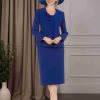 3 Pieces Scoop Neck Long Sleeves Tea-Length Mother of the Bride Dresses with Bowknot