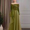 A-Line/Princess Asymmetrical Neckline Long Sleeves Floor-Length Mother of the Bride Dresses with Bowknot & Ruffles