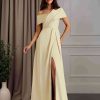 A-Line/Princess Asymmetrical neckline Short Sleeves Floor-Length Mother of the Bride Dresses with Pleated & Split Side