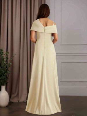 A-Line/Princess Asymmetrical neckline Short Sleeves Floor-Length Mother of the Bride Dresses with Pleated & Split Side