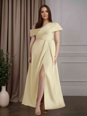 A-Line/Princess Asymmetrical neckline Short Sleeves Floor-Length Mother of the Bride Dresses with Pleated & Split Side