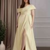 A-Line/Princess Asymmetrical neckline Short Sleeves Plus Size Floor-Length Mother of the Bride Dresses with Pleated & Split Side