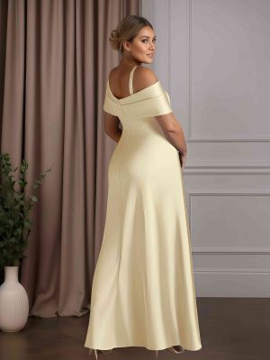 A-Line/Princess Asymmetrical neckline Short Sleeves Floor-Length Mother of the Bride Dresses with Pleated & Split Side