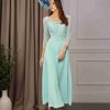 A-Line/Princess Boat Neck 3/4 Length Sleeves Tea-Length Mother of the Bride Dresses with Lace & Beaded