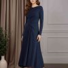 A-Line/Princess Boat Neckline Long Sleeves Asymmetrical Mother of the Bride Dresses with Ruffles