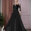 A-Line/Princess Scoop Neck 3/4 Length Sleeves Floor-Length Mother of the Bride Pantsuits with Appliques