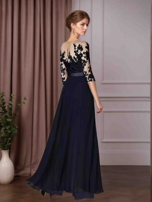 A-Line/Princess Scoop Neck 3/4 Length Sleeves Floor-Length Mother of the Bride Pantsuits with Appliques