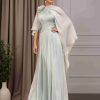 A-Line/Princess Jewel Neck Cap Sleeves Floor-Length Mother of the Bride Dresses with Ruffles & 3D Flower