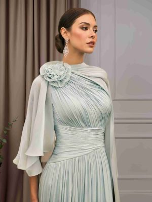 A-Line/Princess Jewel Neck Cap Sleeves Floor-Length Mother of the Bride Dresses with Ruffles & 3D Flower