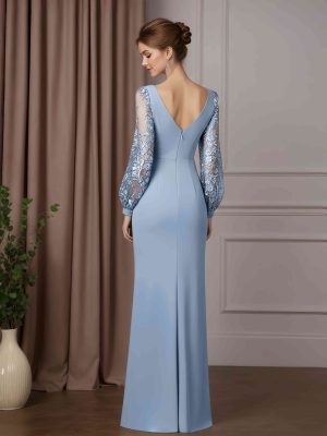 Sheath/Column Scoop Neck Long Sleeves Floor-Length Mother of the Bride Dresses with Lace & Pleated