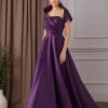 A-Line/Princess Off-the-Shoulder Cap Sleeves Floor-Length Satin Mother of the Bride Dresses with Ruched & Pockets
