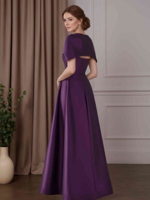 A-Line/Princess Off-the-Shoulder Cap Sleeves Floor-Length Satin Mother of the Bride Dresses with Ruched & Pockets