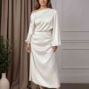 A-Line/Princess One-Shoulder Long Sleeves Tea-Length Mother of the Bride Dresses with Ruched