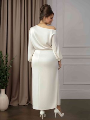 A-Line/Princess One-Shoulder Long Sleeves Tea-Length Mother of the Bride Dresses with Ruched