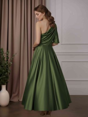 A-Line/Princess One-Shoulder Half Sleeves Ankle-Length Mother of the Bride Dresses with Ruffles