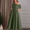 A-Line/Princess One-Shoulder Half Sleeves Ankle-Length Plus Size Mother of the Bride Dresses with Ruffles