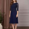 2 Pieces A-Line/Princess Round Neck Half Sleeves Tea-Length Mother Of The Bride Dresses With Sequins & Lace Appliques