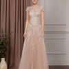A-Line/Princess Round Neck Short Sleeves Floor-Length Mother of the Bride Dresses with Lace Appliques