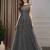 A-Line/Princess Scoop Neck Cap Sleeves Floor-Length Mother of the Bride Dresses with Beaded & Sequins