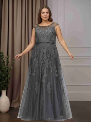 A-Line/Princess Scoop Neck Cap Sleeves Floor-Length Mother of the Bride Dresses with Beaded & Sequins