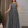 A-Line/Princess Scoop Neck Cap Sleeves Floor-Length Plus Size Mother of the Bride Dresses with Beaded & Sequins