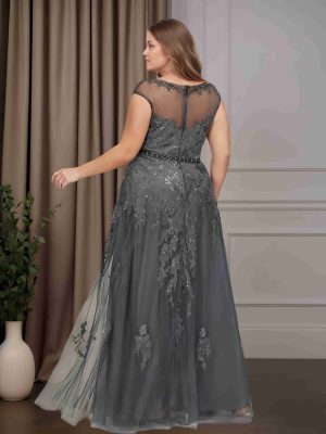 A-Line/Princess Scoop Neck Cap Sleeves Floor-Length Plus Size Mother of the Bride Dresses with Beaded & Sequins