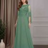 A-Line/Princess Scoop Neck Half Flutter Sleeves Floor-Length Mother of the Bride Dresses with Lace Appliques