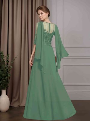 A-Line/Princess Scoop Neck Half Flutter Sleeves Floor-Length Plus Size Mother of the Bride Dresses with Lace Appliques