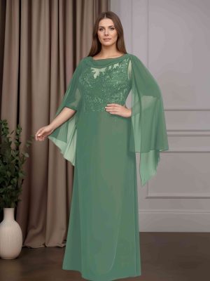 A-Line/Princess Scoop Neck Half Flutter Sleeves Floor-Length Mother of the Bride Dresses with Lace Appliques