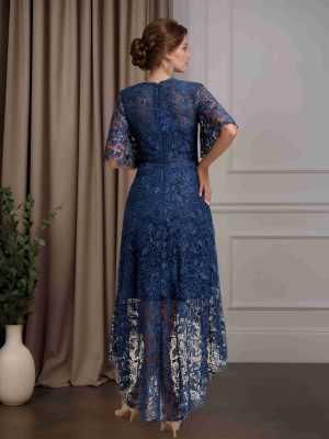 A-Line/Princess Scoop Neck Half Sleeves Asymmetrical Mother of the Bride Dresses with Lace Appliques