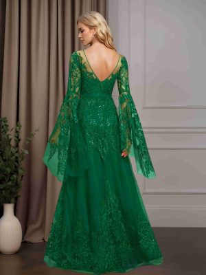 A-Line/Princess Scoop Neck Long Sleeves Floor-Length Mother of the Bride Dresses with Sequins & Lace Appliques