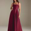 A-Line/Princess Square Neck Sleeveless Floor-Length Bridesmaid Dresses with Pleated & Pockets