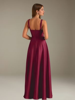 A-Line/Princess Square Neck Sleeveless Floor-Length Bridesmaid Dresses with Pleated & Pockets