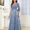 A-Line/Princess Sweetheart Neck Cap Sleeves Floor-Length Mother of the Bride Dresses with Sequins & Ruched