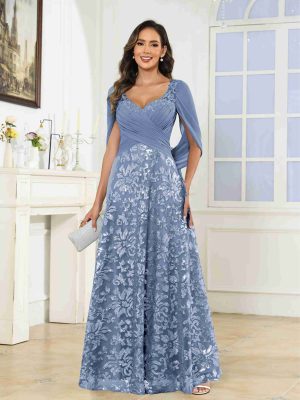 A-Line/Princess Sweetheart Neck Cap Sleeves Floor-Length Mother of the Bride Dresses with Sequins & Ruched