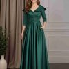A-Line/Princess V-Neck 3/4 Length Sleeves Ankle-Length Satin Mother of the Bride Dresses with Lace Appliques